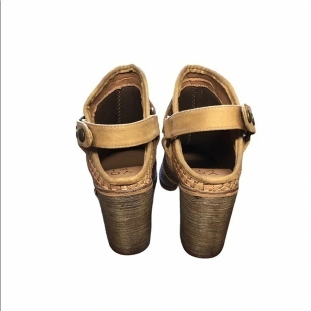 Beige Woven Chunky Heel Slingback Booties 8.5 Almond Toe Mule Ankle Boots Boho
